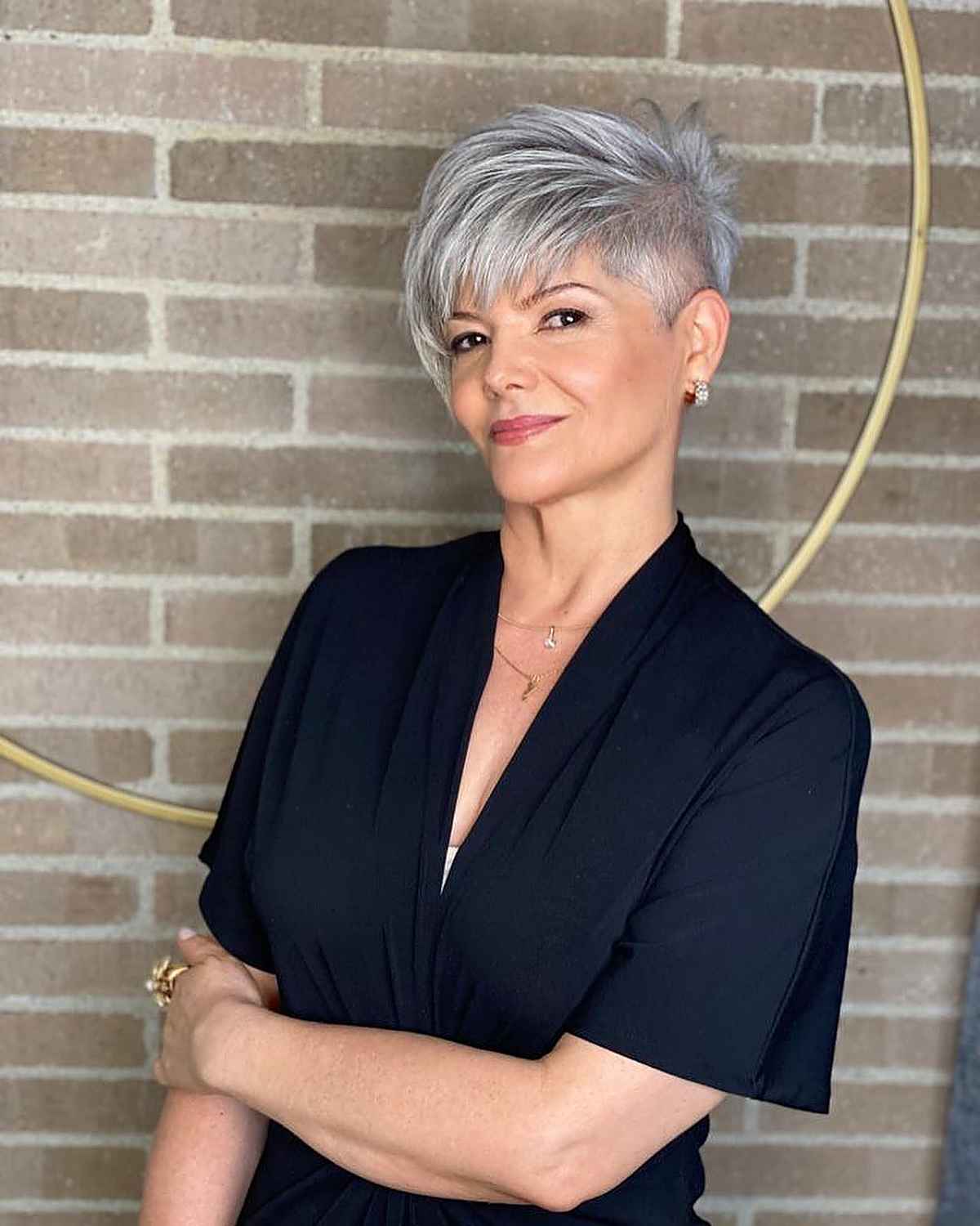 Grey Pixie With Shaved Undercut And Collarbone Length — Classy Edgy Pixie