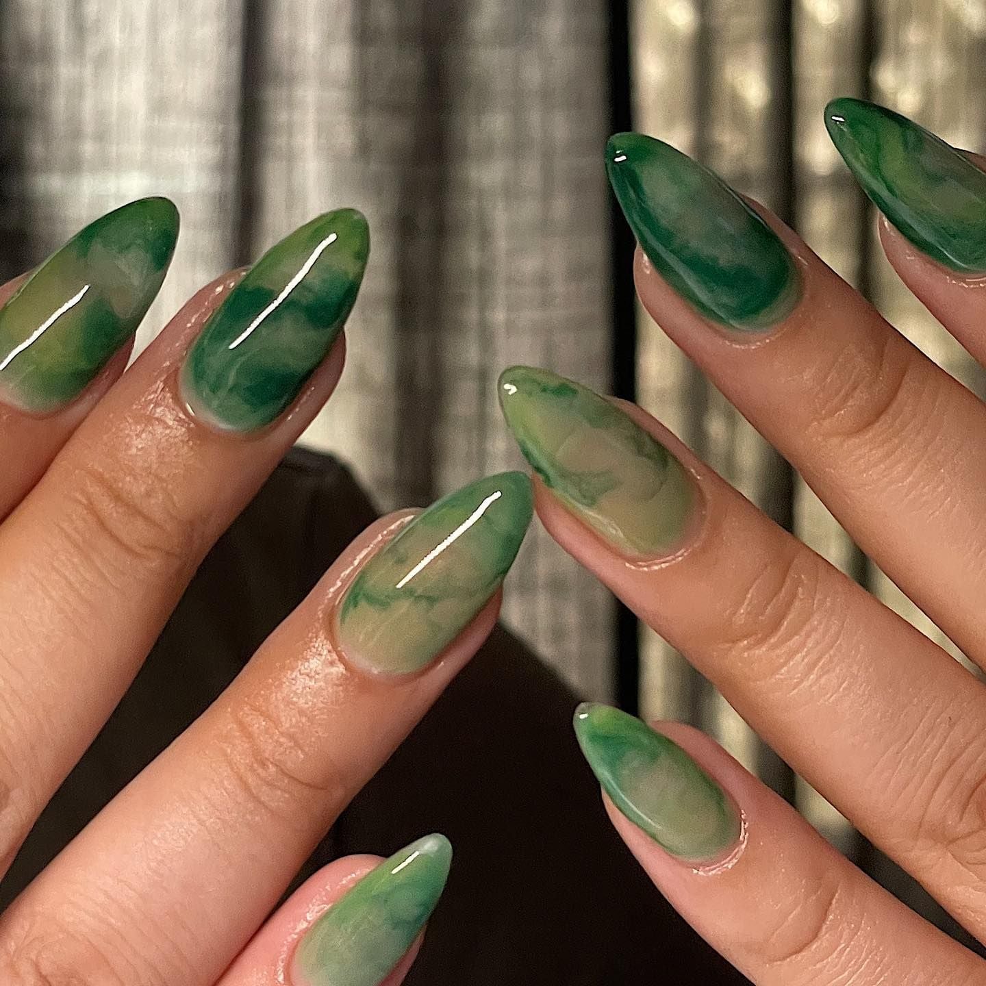 Marble Green And Lime Swirl Almond Nails Marble Green And Lime Swirl Almond Nails — Classy Emerald Green Nails