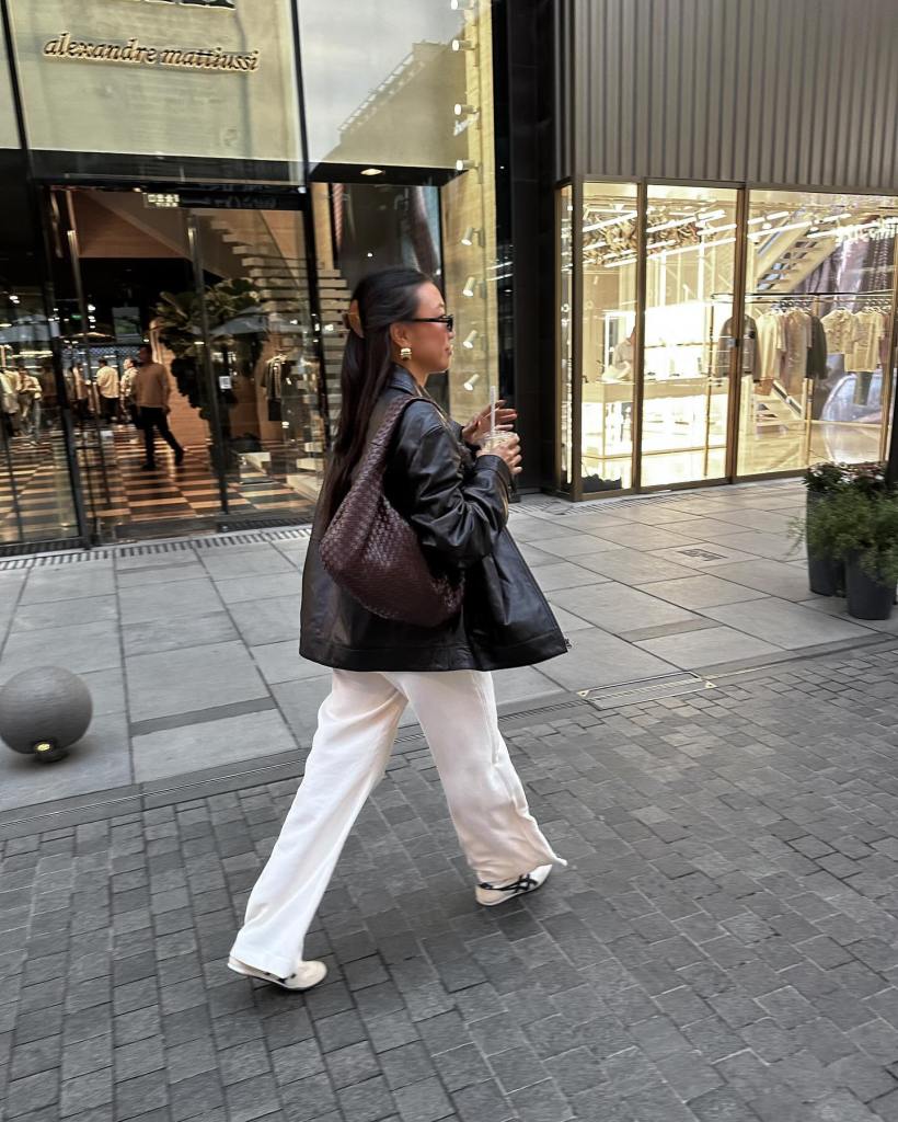 Black Leather Jacket With Cream Wide Leg Pants Black Leather Jacket With Cream Wide Leg Pants — Classy Errands Outfits