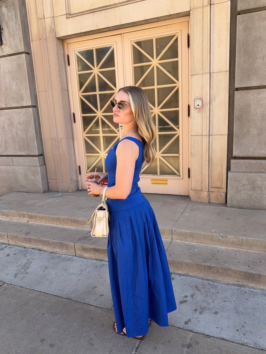 Blue Sleeveless Top With Pleated Midi Skirt Blue Sleeveless Top With Pleated Midi Skirt — Classy Errands Outfits
