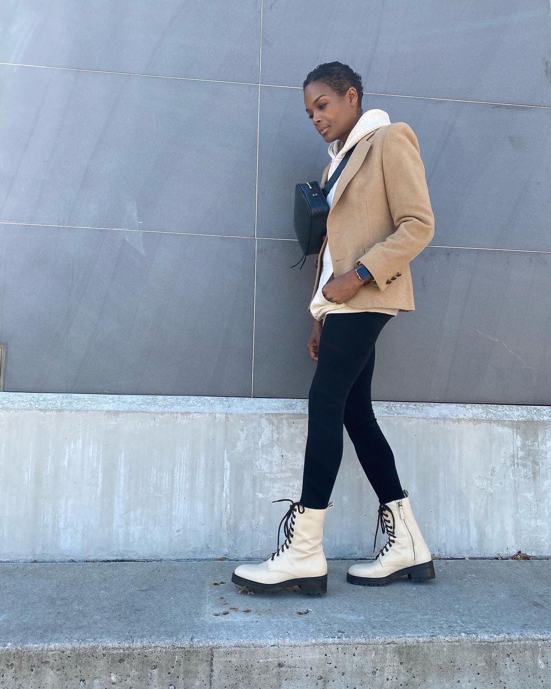 Beige Blazer With Cream Hoodie And Leggings Beige Blazer With Cream Hoodie And Leggings — Classy Errands Outfits