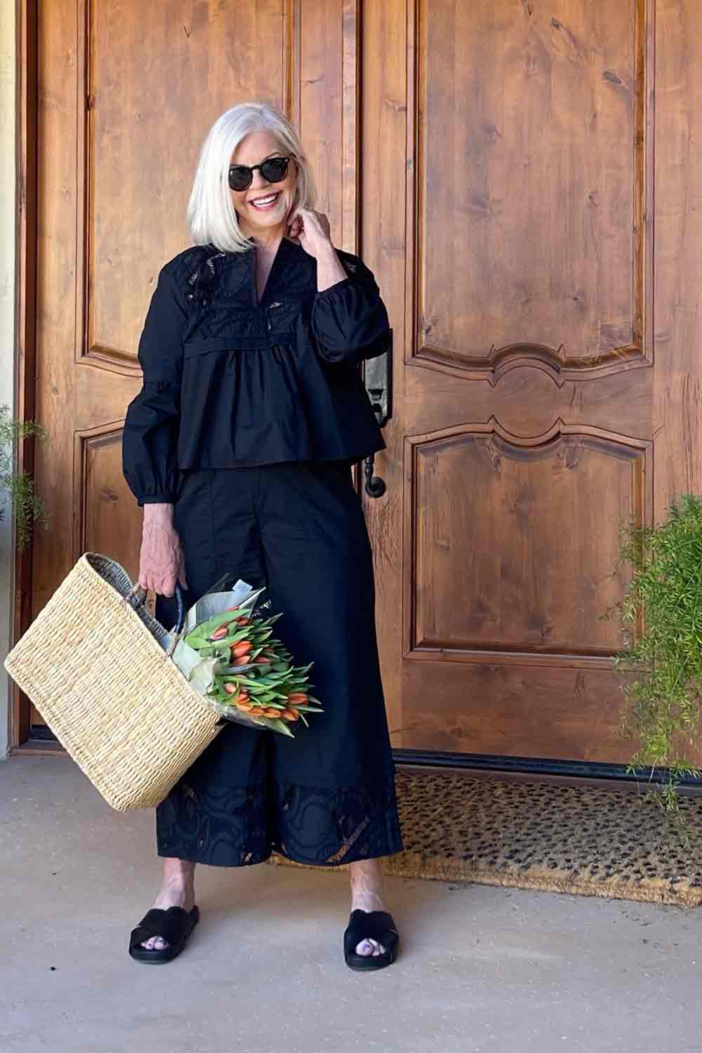 Embroidered Peasant Blouse With Cropped Pants Embroidered Peasant Blouse With Cropped Pants — Classy Errands Outfits