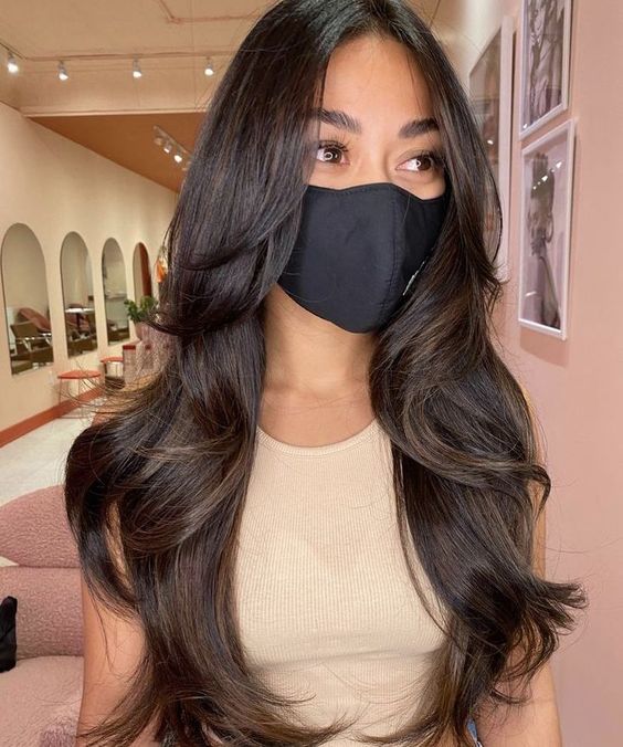 Thick Dark Brown Mid-Back With Subtle Highlights, Wavy Thick Dark Brown Mid-Back With Subtle Highlights, Wavy — Classy Face Framing Layers