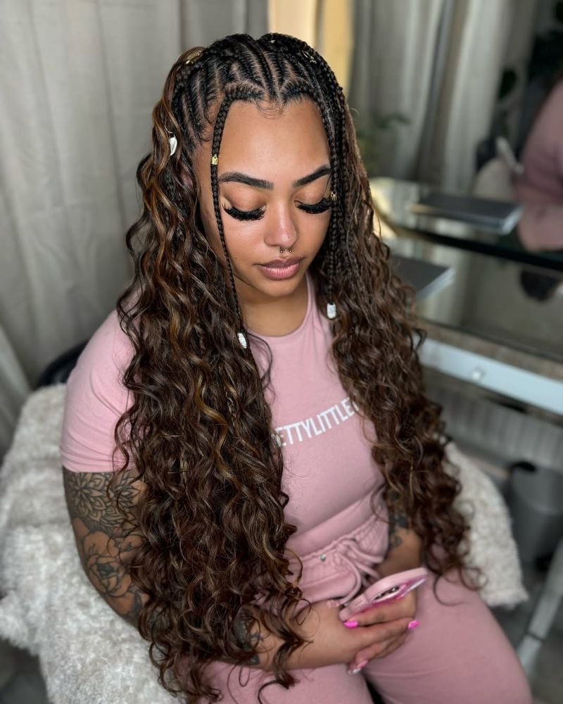 Feed-in Braids with Brown Highlights Feed-in Braids with Brown Highlights — Classy Feed in Braids