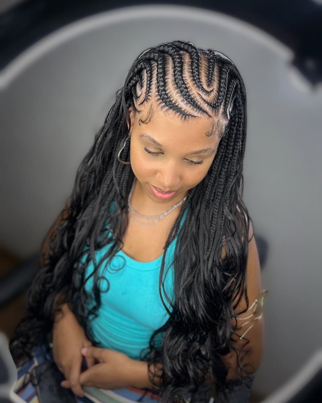 Cornrows with Wavy Braided Ends, Mid-Back Cornrows with Wavy Braided Ends, Mid-Back — Classy Feed in Braids