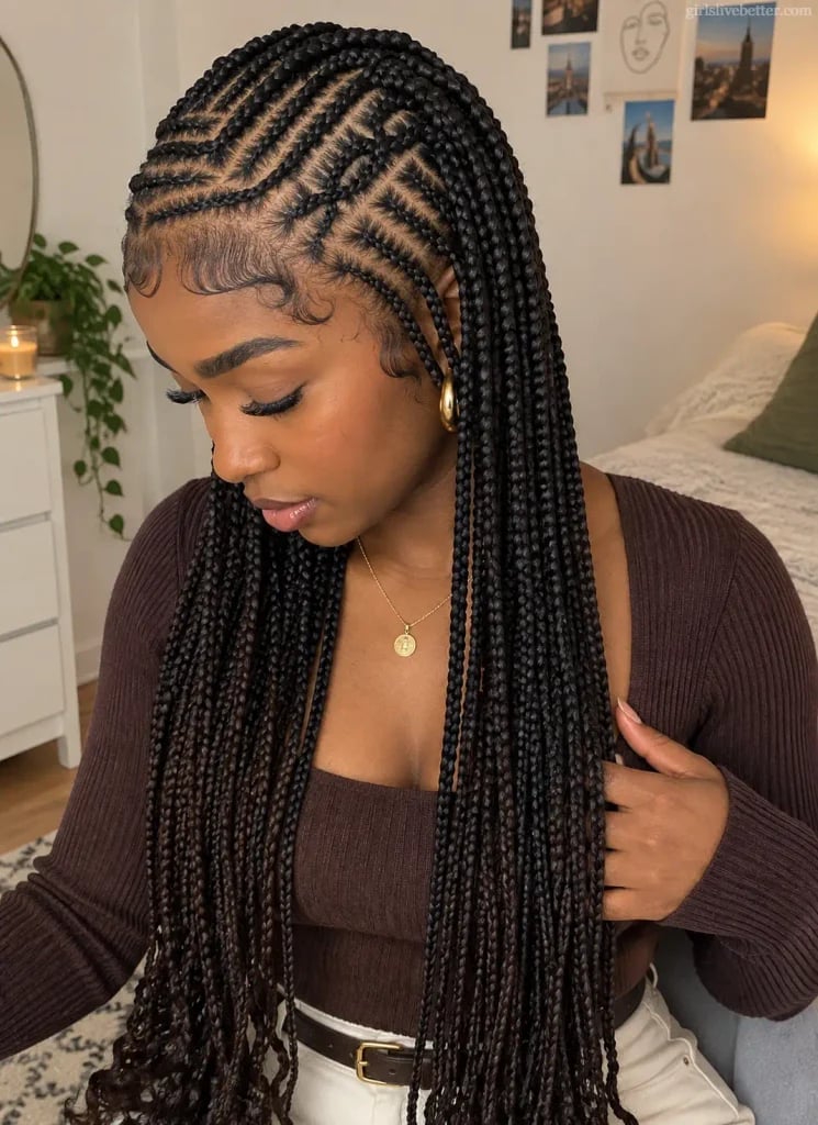 Fine Feed-in Braids with Geometric Pattern Fine Feed-in Braids with Geometric Pattern — Classy Feed in Braids