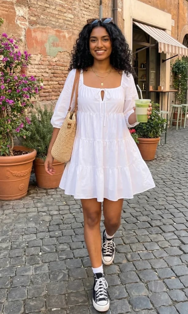 Tiered Mini Dress with Sneakers for a Casual Daytime Date — Classy First Date Outfits