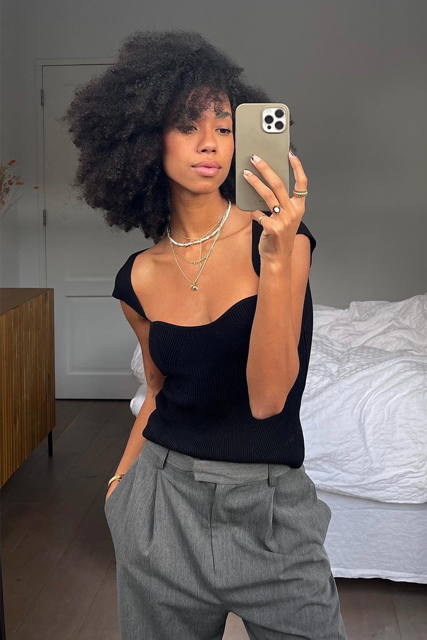 Ribbed Knit Top with Wide-Leg Trousers for a Date — Classy First Date Outfits