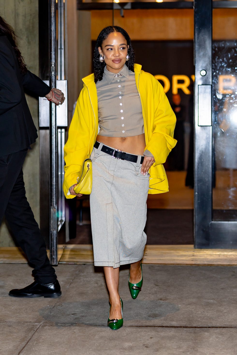 Oversized Yellow Jacket Layered with Grey Separates for a Date — Classy First Date Outfits