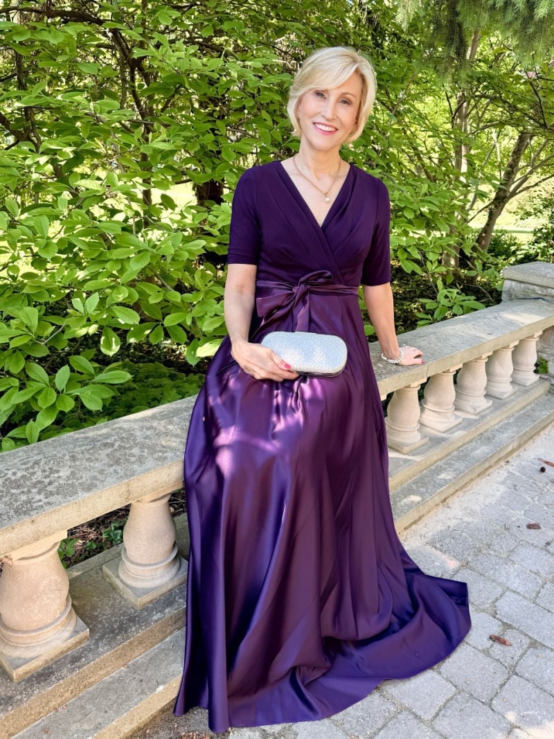 Deep Purple Satin Maxi Dress with Wrap Bodice Deep Purple Satin Maxi Dress with Wrap Bodice — Classy Formal Style
