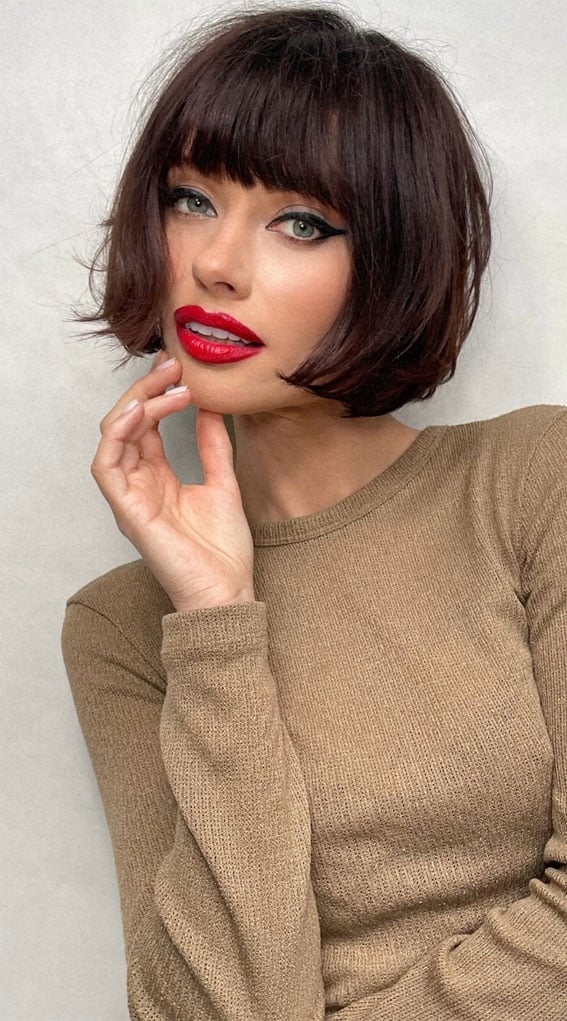 Chin Bob With Sharp Full Fringe — Classy French Bob