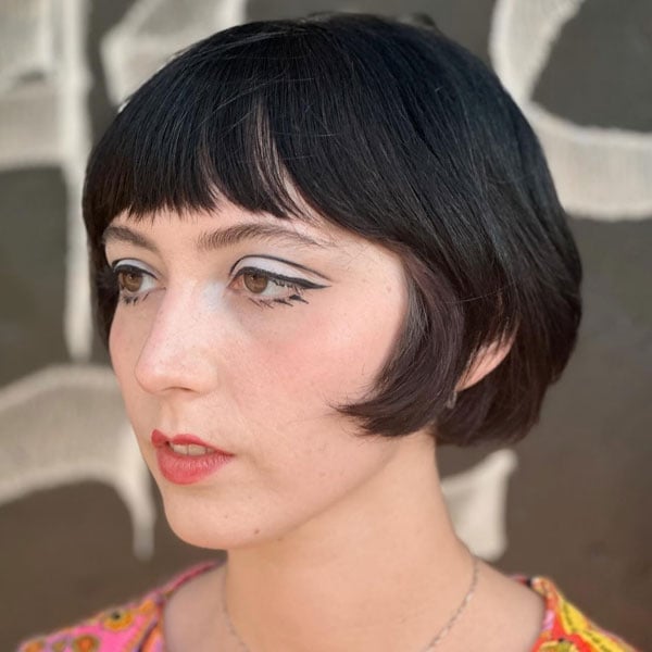 Ear Length Blunt Bob With Blunt Bangs, Black — Classy French Bob