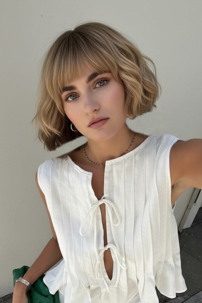 Chin Bob With Beige Blonde Root Shadow — Classy French Bob