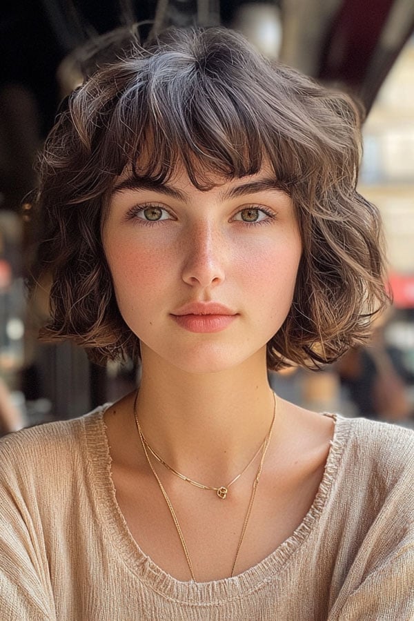Dark Brown Textured Bob With Waves Dark Brown Textured Bob With Waves — Classy French Bob with Bangs