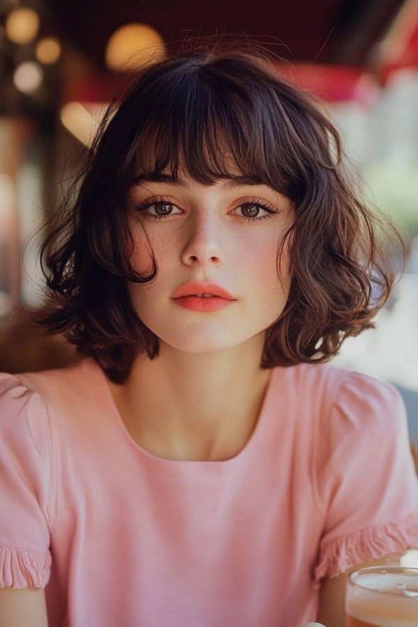 Dark Brown Bob With Baby Bangs Dark Brown Bob With Baby Bangs — Classy French Bob with Bangs