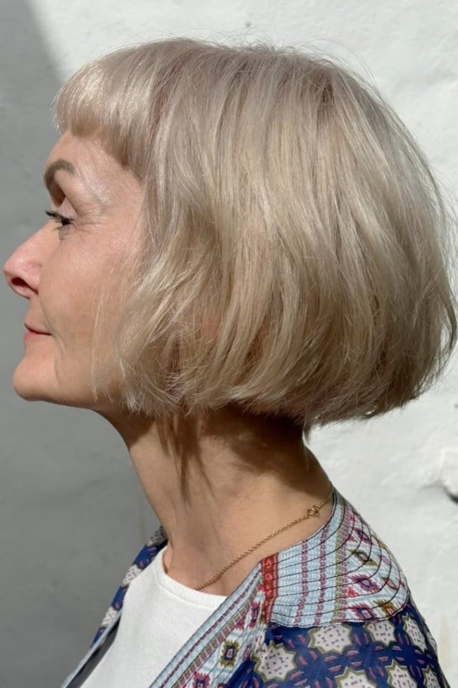 Ash Blonde Bob With Micro Bangs Ash Blonde Bob With Micro Bangs — Classy French Bob with Bangs