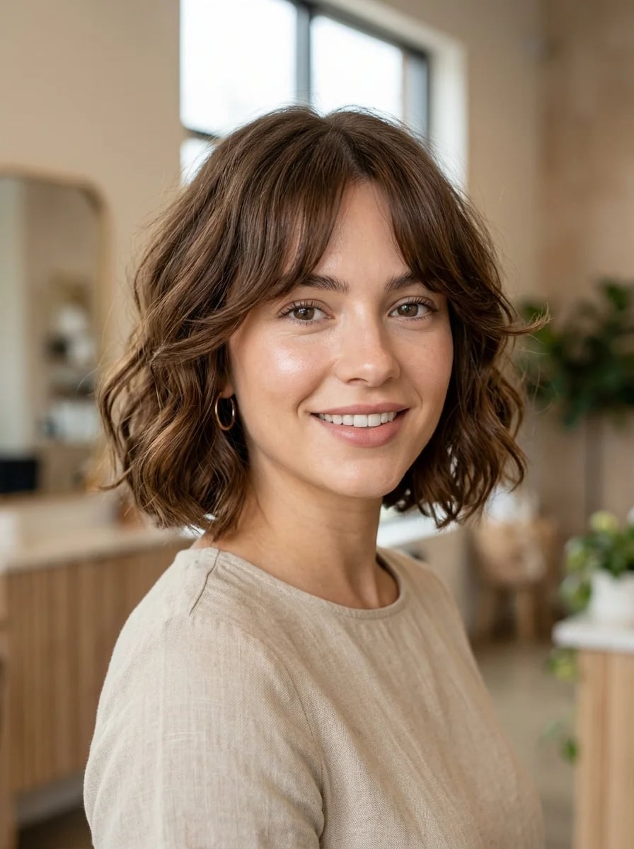 Collarbone Bob With Curtain Bangs Collarbone Bob With Curtain Bangs — Classy French Bob with Bangs