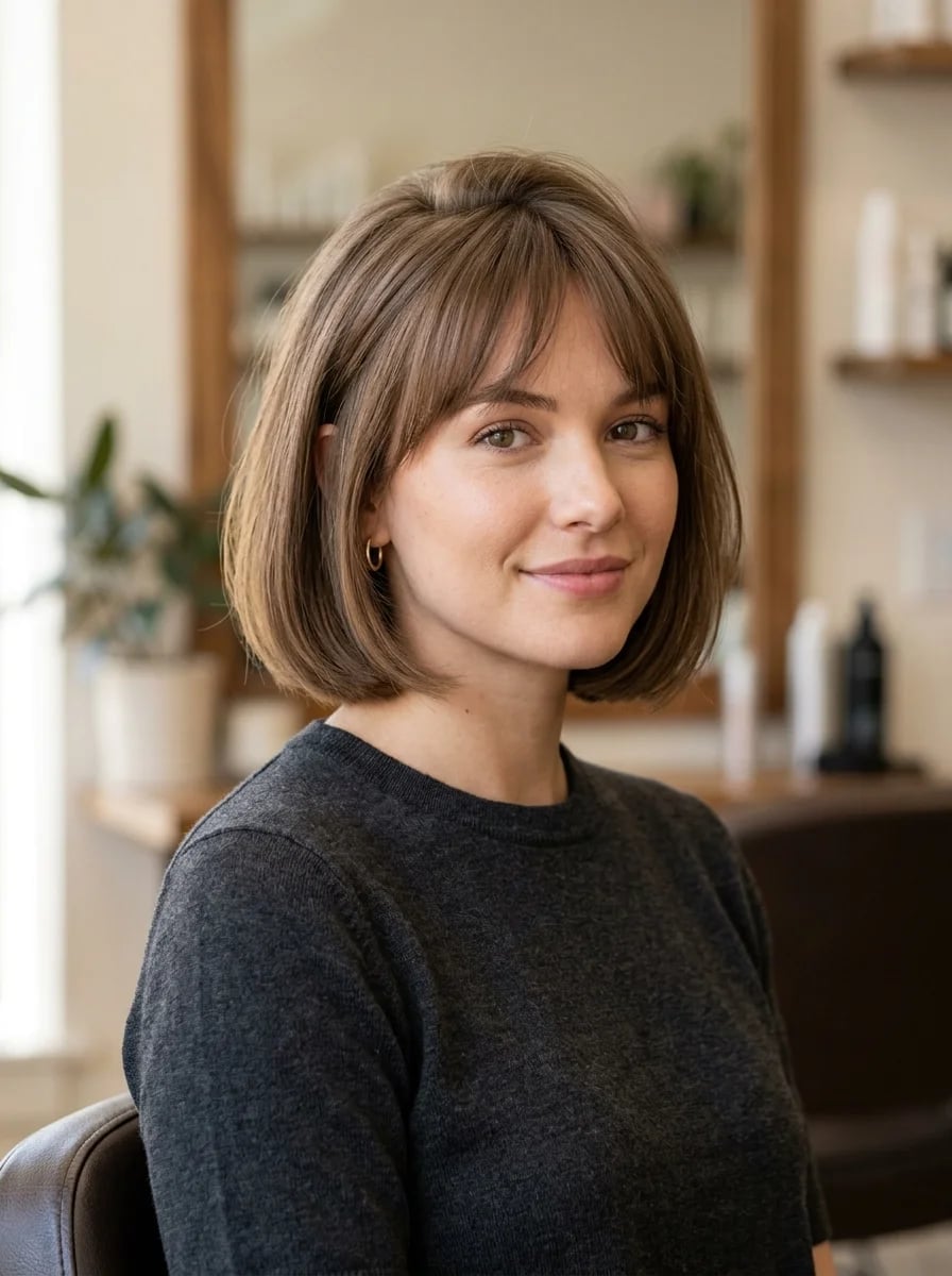 Medium Wavy Collarbone Bob Medium Wavy Collarbone Bob — Classy French Bob with Bangs