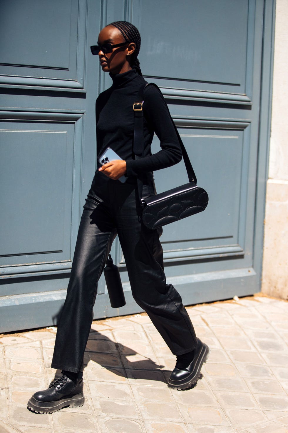 Black Turtleneck with Leather Trousers and Combat Boots Black Turtleneck with Leather Trousers and Combat Boots — Classy Funeral Outfits