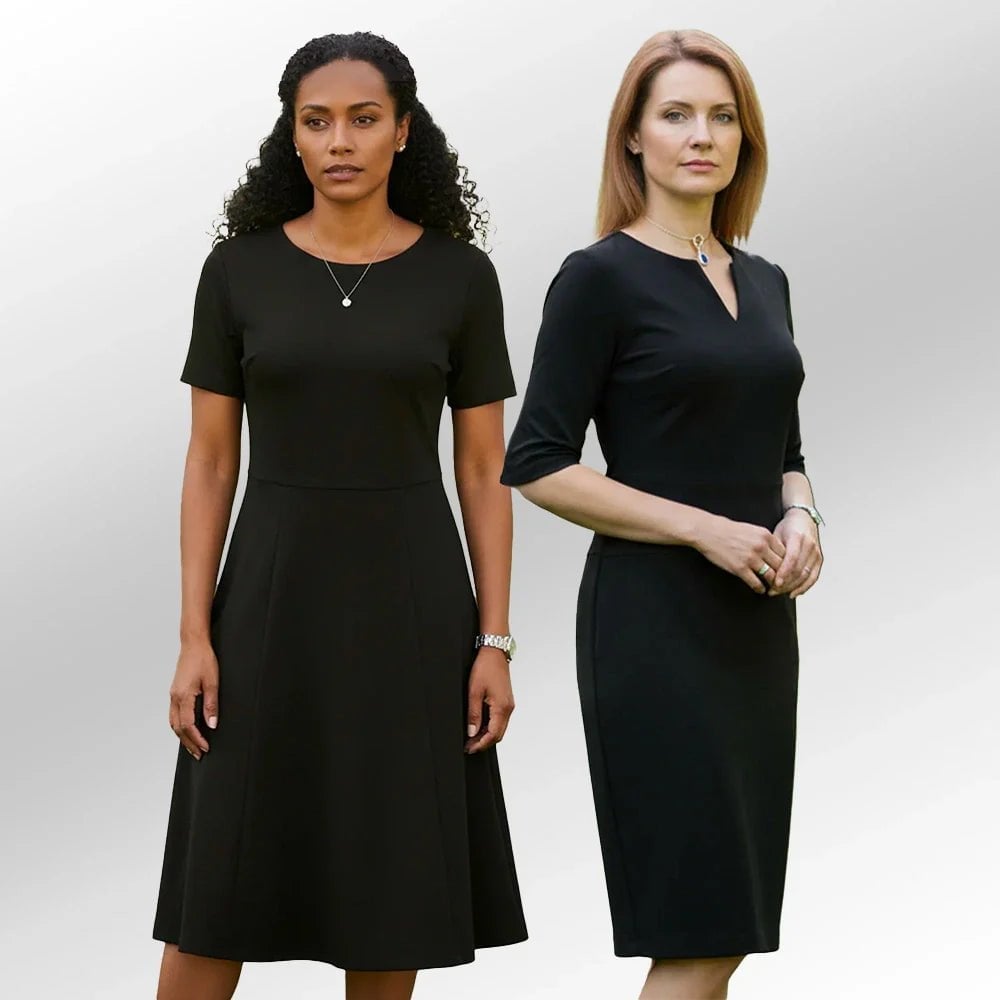 Simple Black A-line Dresses for Two Simple Black A-line Dresses for Two — Classy Funeral Outfits