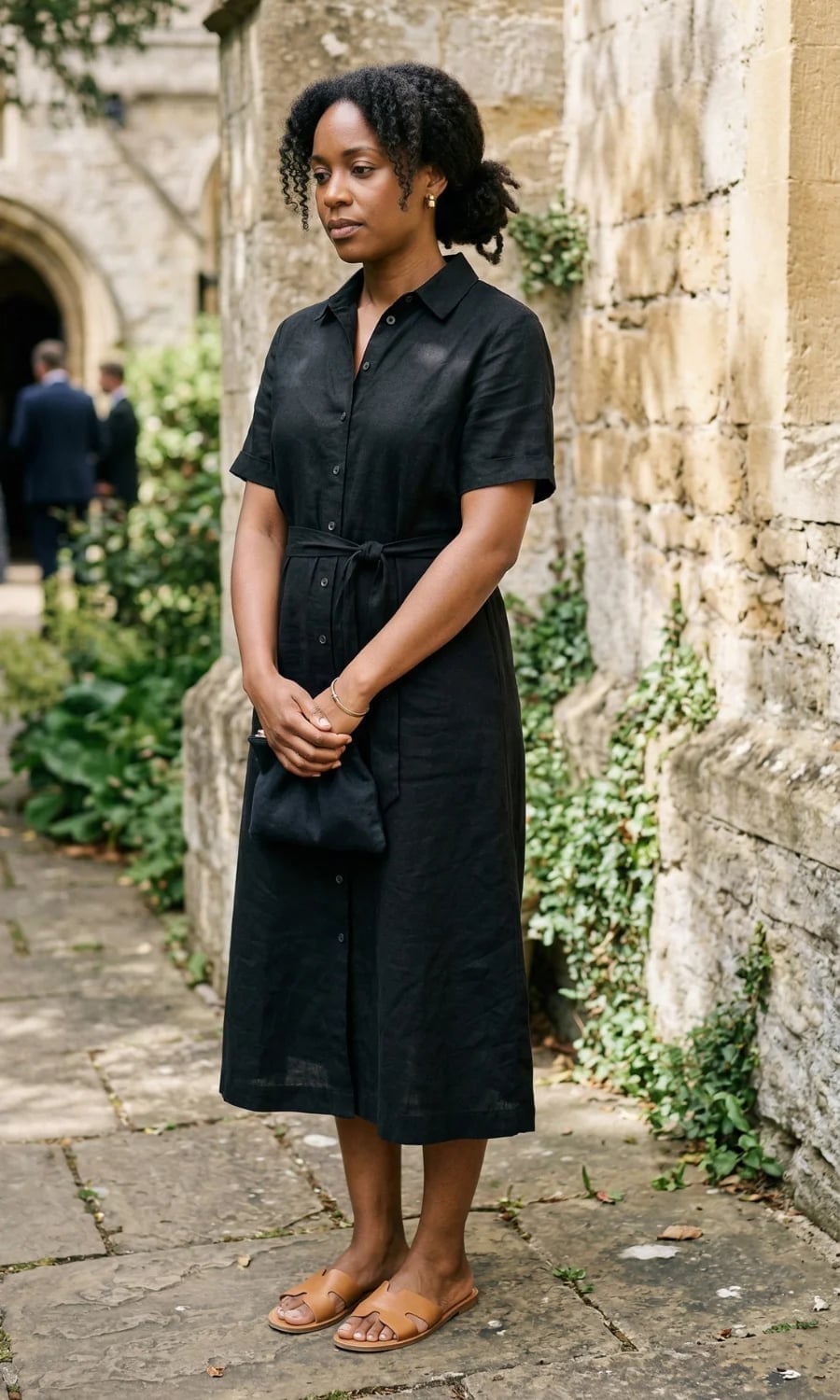Black Belted Linen Midi Shirt Dress Black Belted Linen Midi Shirt Dress — Classy Funeral Outfits