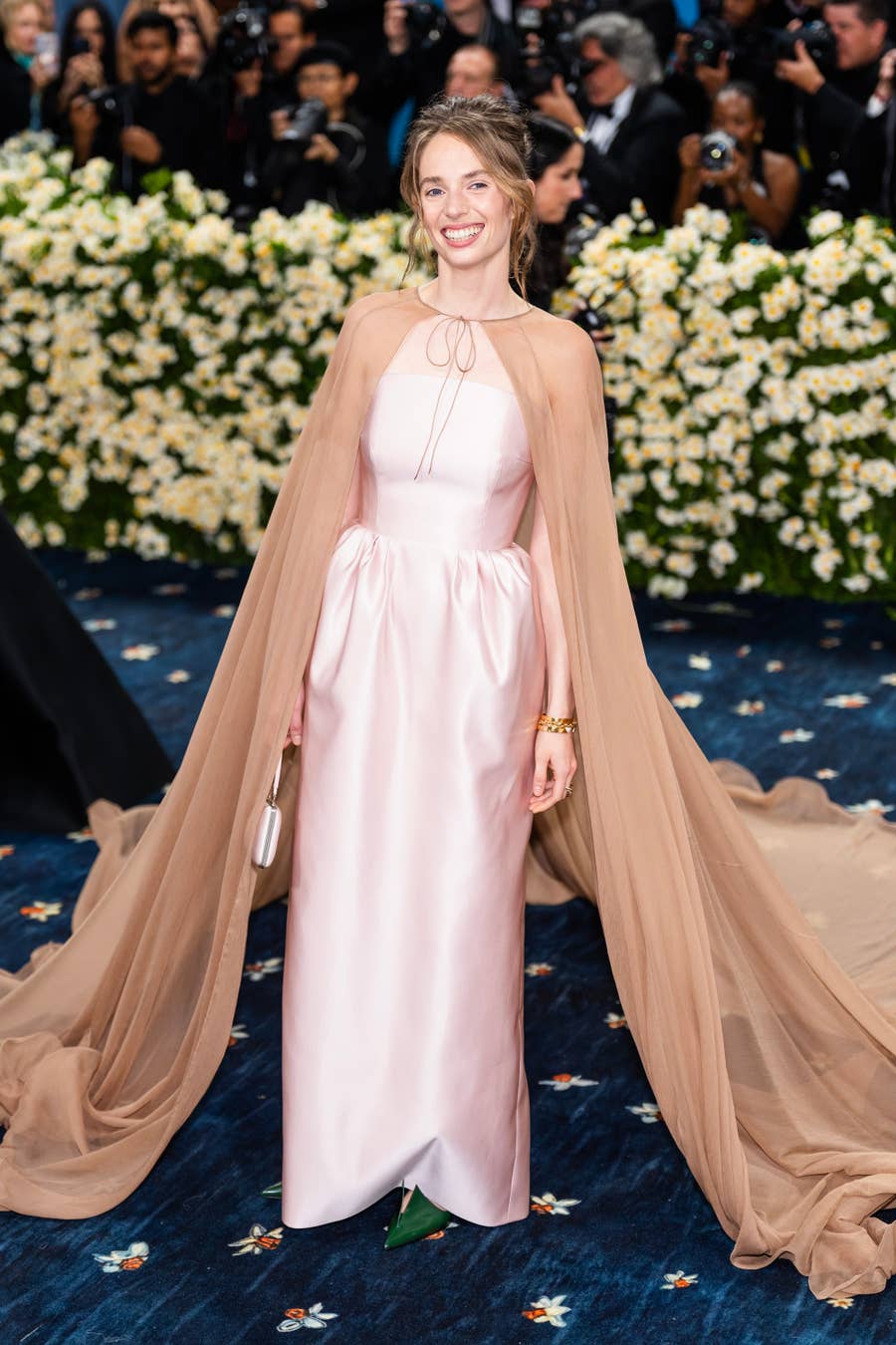 Pale Pink A-Line Dress with Sheer Cape Pale Pink A-Line Dress with Sheer Cape — Classy Gala Outfits