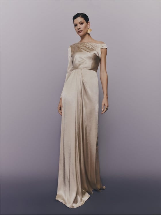 Champagne Satin One-Shoulder Gown Champagne Satin One-Shoulder Gown — Classy Gala Outfits