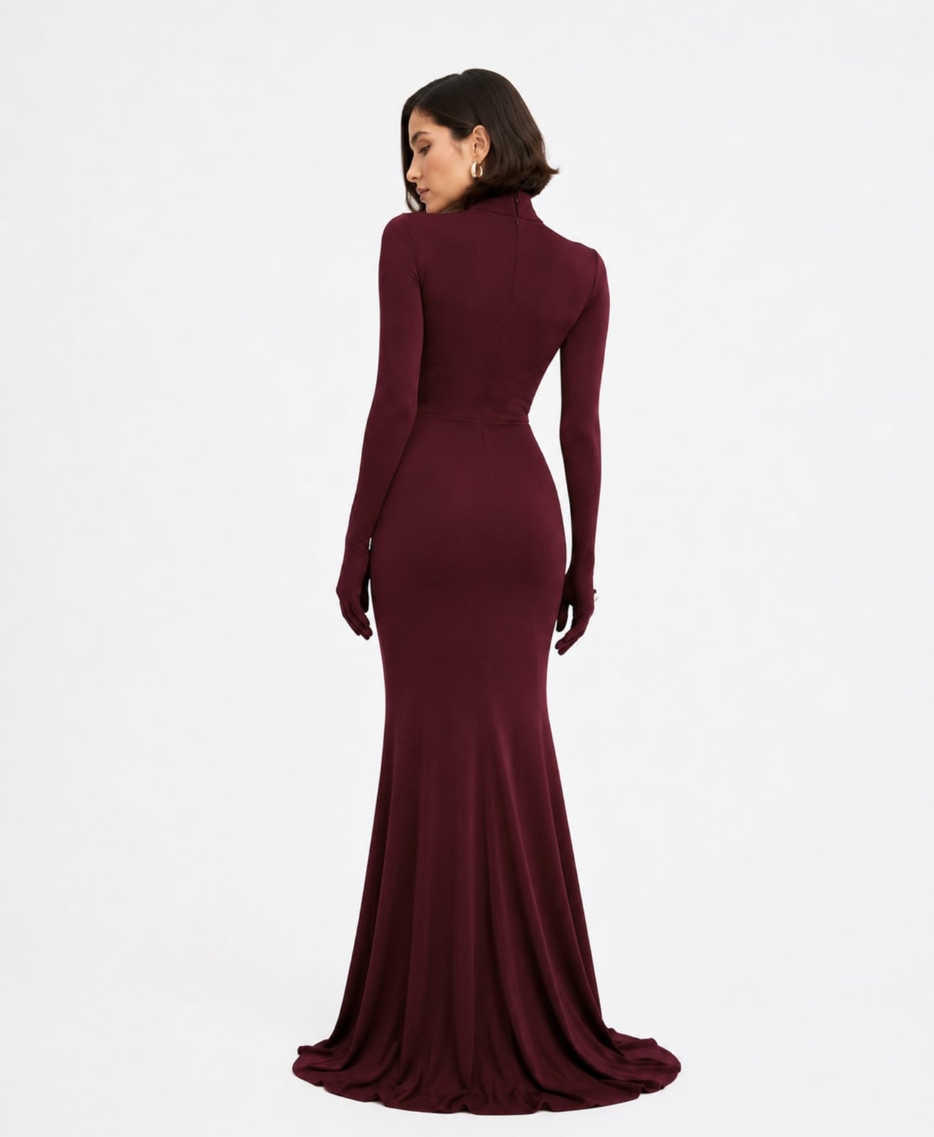 Burgundy Turtleneck Gown with Mermaid Flare Burgundy Turtleneck Gown with Mermaid Flare — Classy Gala Outfits