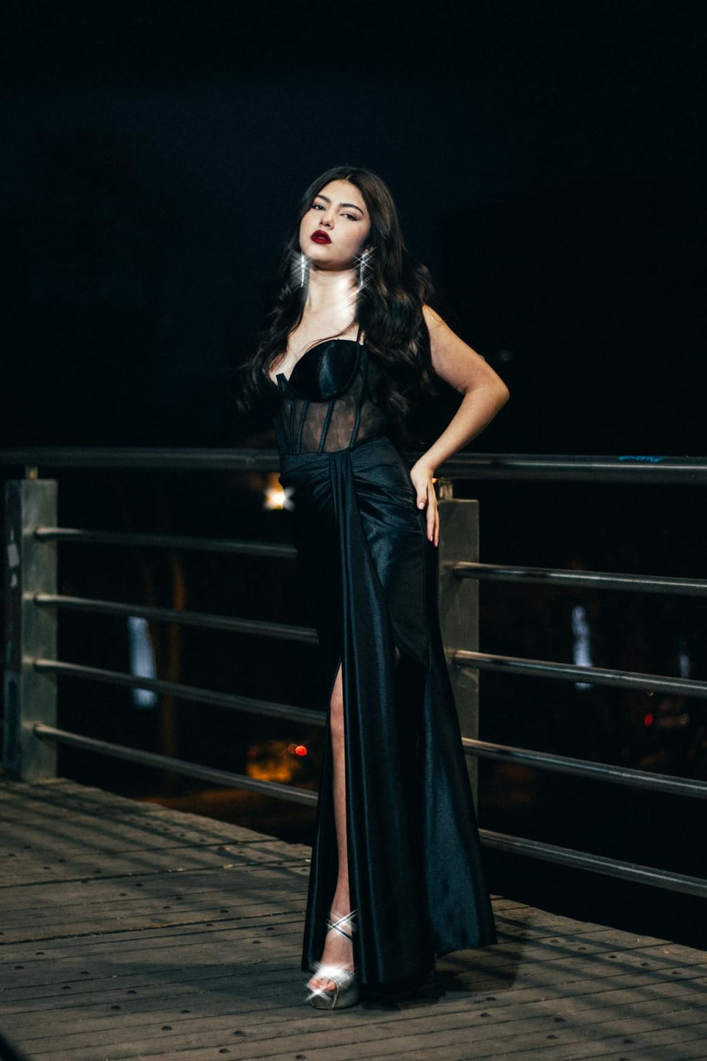 Black Gown with Sheer Corset Panel and High Slit Black Gown with Sheer Corset Panel and High Slit — Classy Gala Outfits