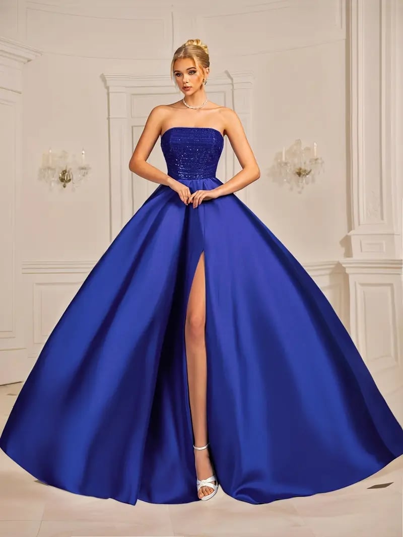 Royal Blue Strapless Ballgown with High Slit Royal Blue Strapless Ballgown with High Slit — Classy Gala Outfits