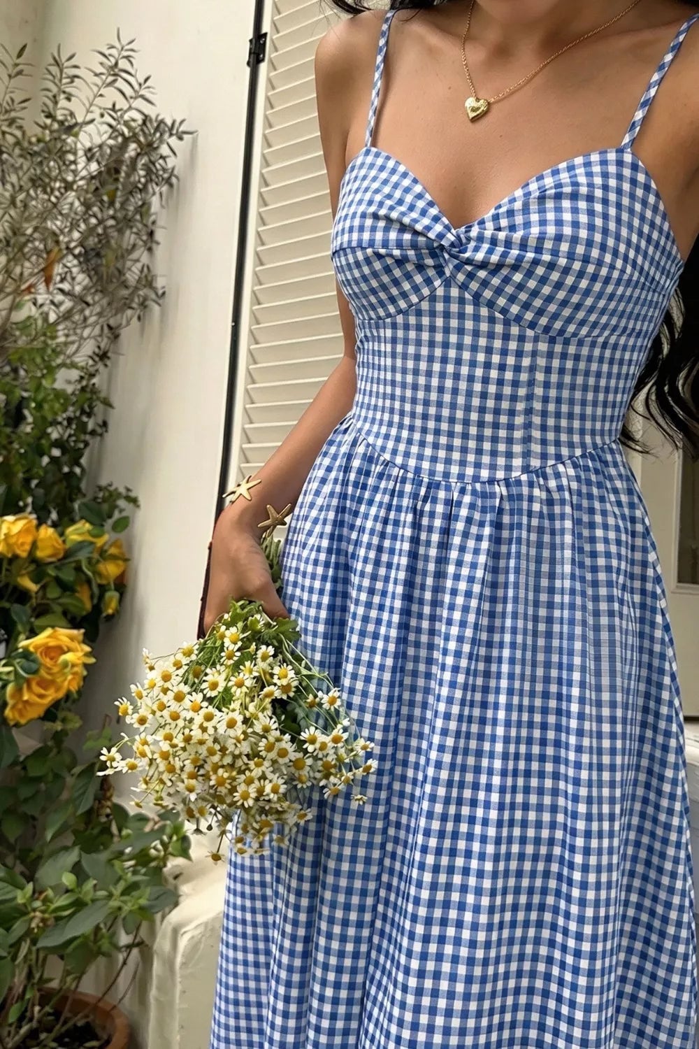 Blue and White Gingham Cami Dress with Bow Detail Blue and White Gingham Cami Dress with Bow Detail — Classy Gingham Dress