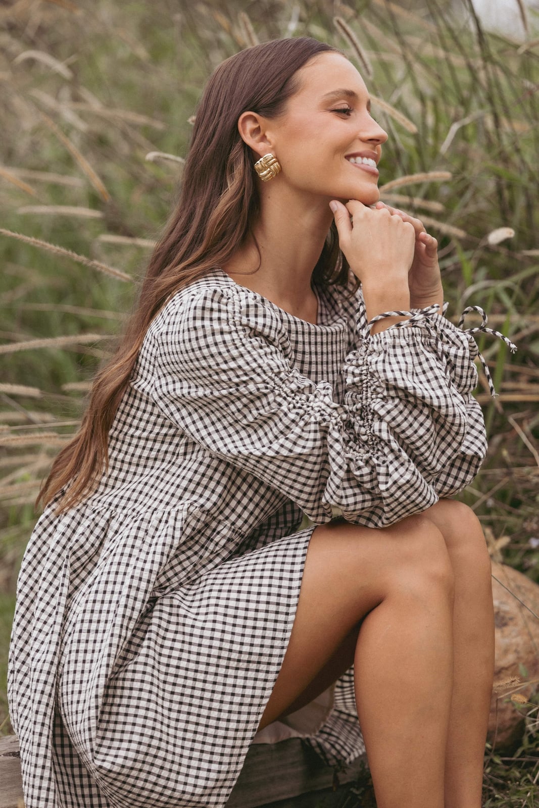 Black and White Gingham Mini Dress with Long Puff Sleeves Black and White Gingham Mini Dress with Long Puff Sleeves — Classy Gingham Dress