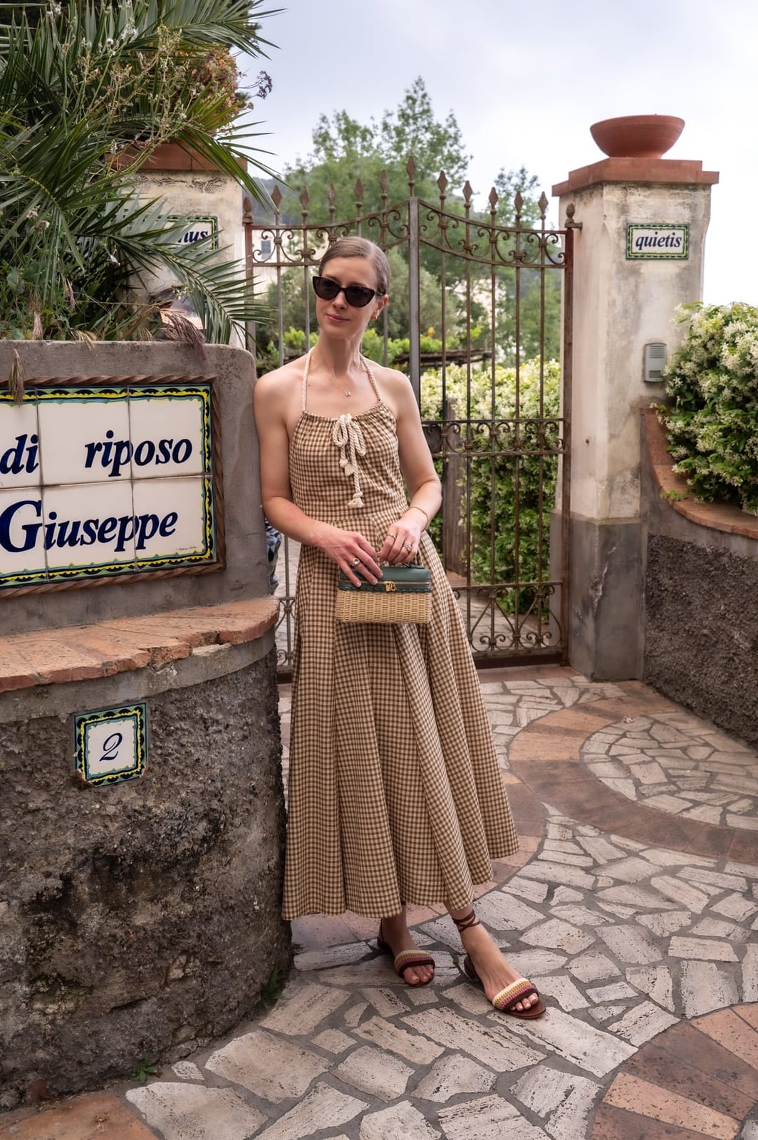 Brown and White Gingham Halter Neck Midi Dress with Tie Detail Brown and White Gingham Halter Neck Midi Dress with Tie Detail — Classy Gingham Dress
