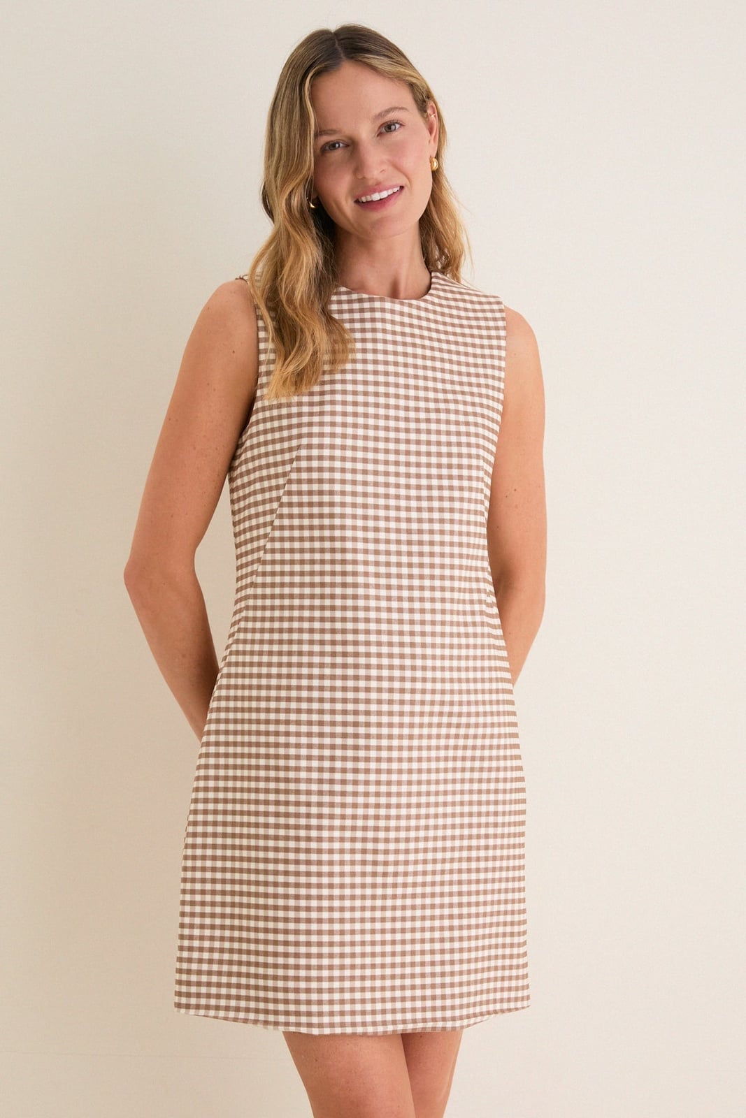 Sleeveless Brown and White Gingham Shift Dress Sleeveless Brown and White Gingham Shift Dress — Classy Gingham Dress