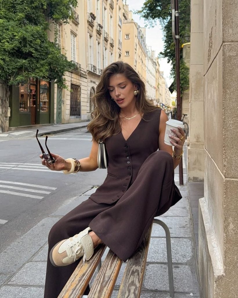 Dark Brown Vest and Wide-Leg Trousers Set Dark Brown Vest and Wide-Leg Trousers Set — Classy Girly Outfits