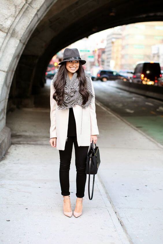 Cream Coat with Black Top and Slim Trousers Cream Coat with Black Top and Slim Trousers — Classy Girly Outfits