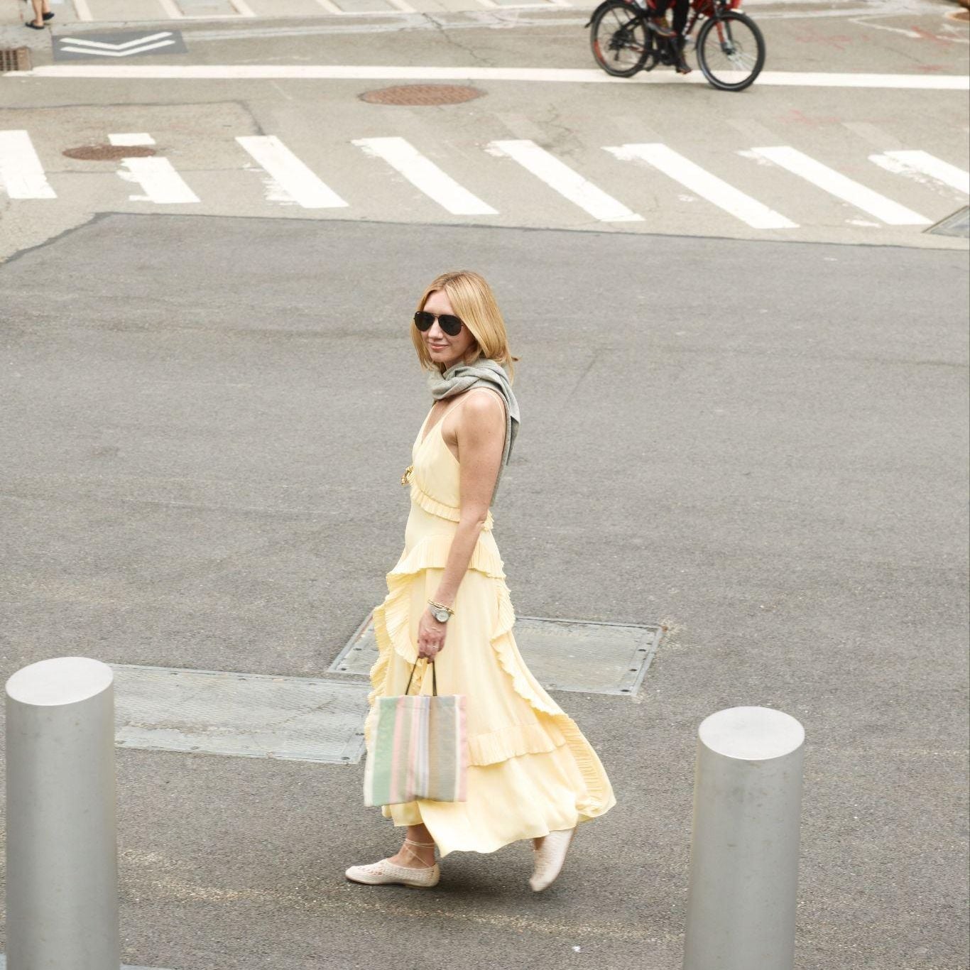 Pale Yellow Ruffled Midi Dress with Grey Scarf Pale Yellow Ruffled Midi Dress with Grey Scarf — Classy Girly Outfits