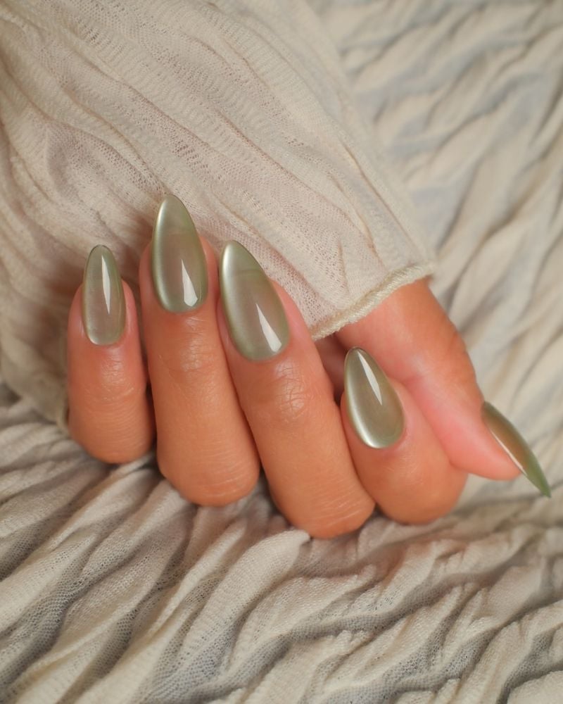 Jelly Sage Green Medium Almond Nails — Classy Glass Nails
