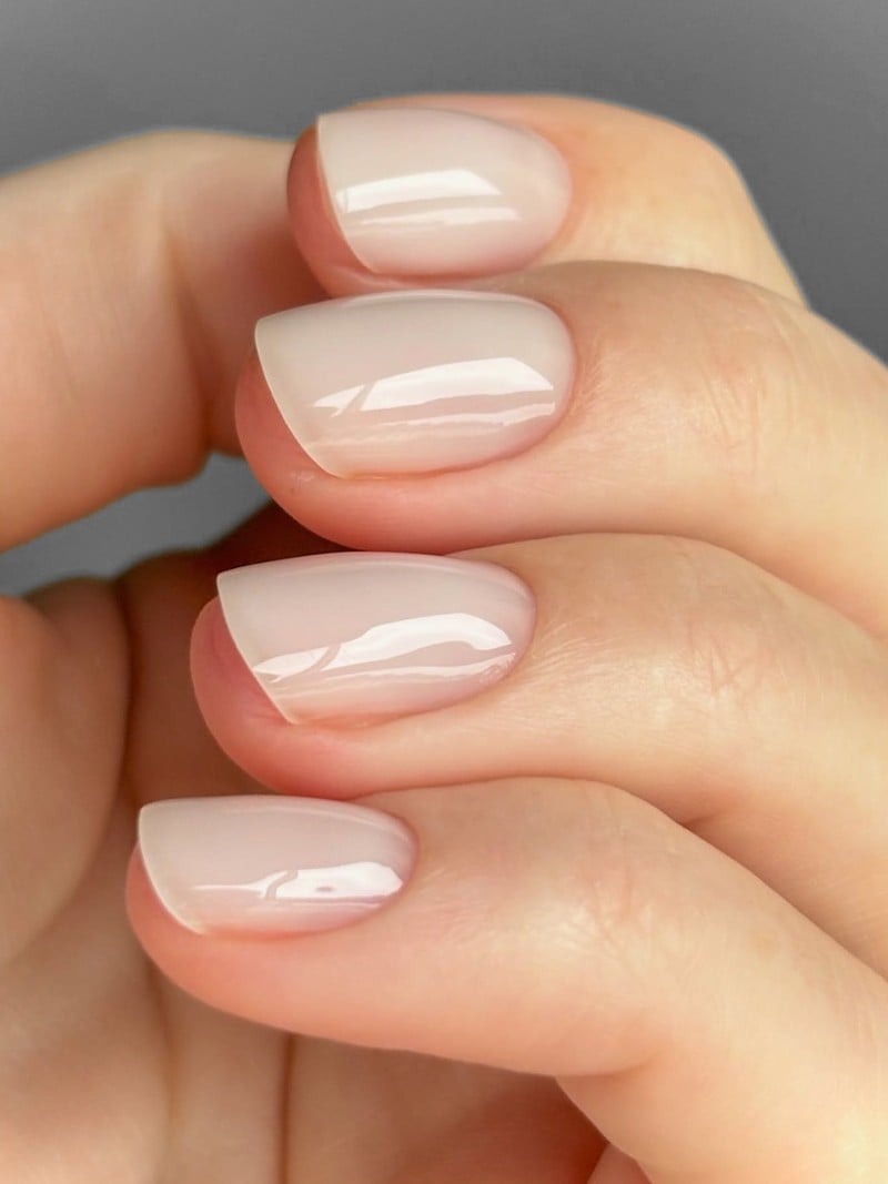 Milky Pink Glass Short Square Nails — Classy Glass Nails
