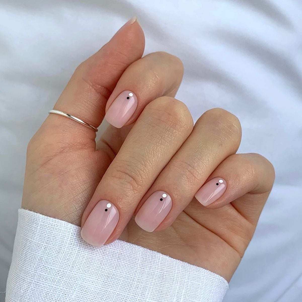 Short Oval Nails With A Single Black Dot — Classy Glass Nails