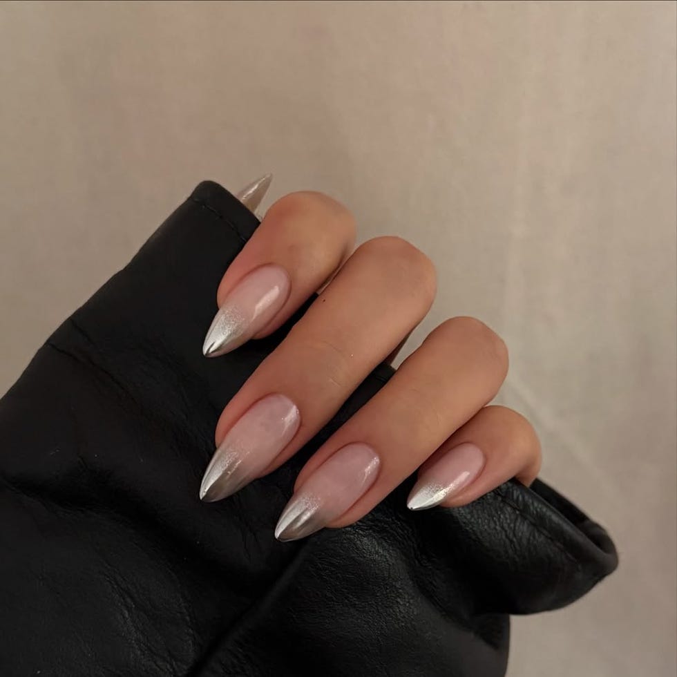 Silver Glitter French Tip Long Stiletto Nails — Classy Glass Nails
