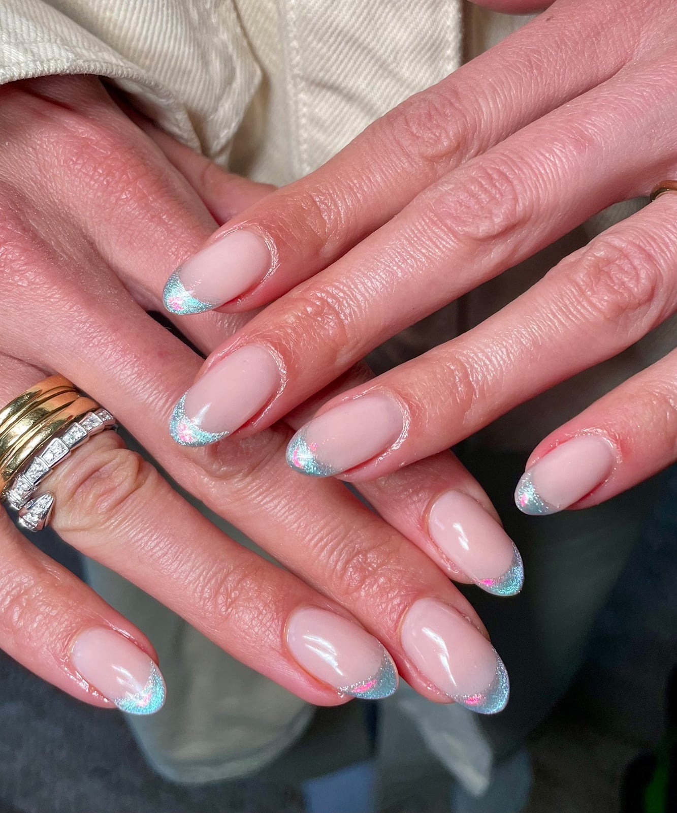 Iridescent French Tips Sheer Pink Nails — Classy Glass Nails