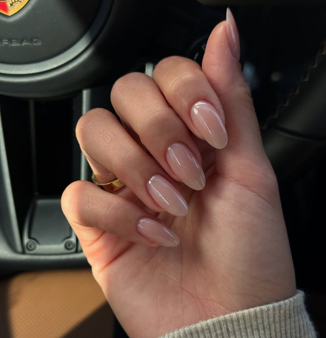 Translucent Nude Glass Long Almond Nails — Classy Glass Nails