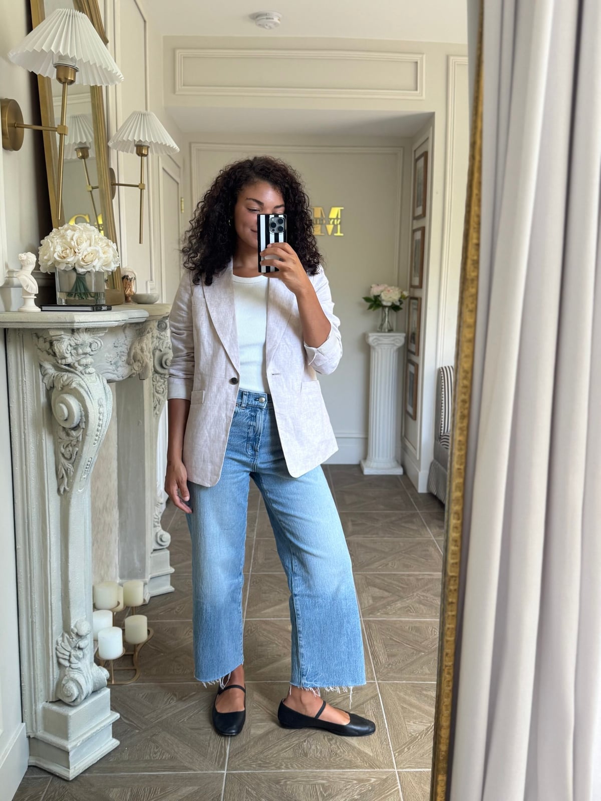 Light Blue Wide Leg Jeans With Linen Blazer Light Blue Wide Leg Jeans With Linen Blazer — Classy Going Out Outfits Jeans