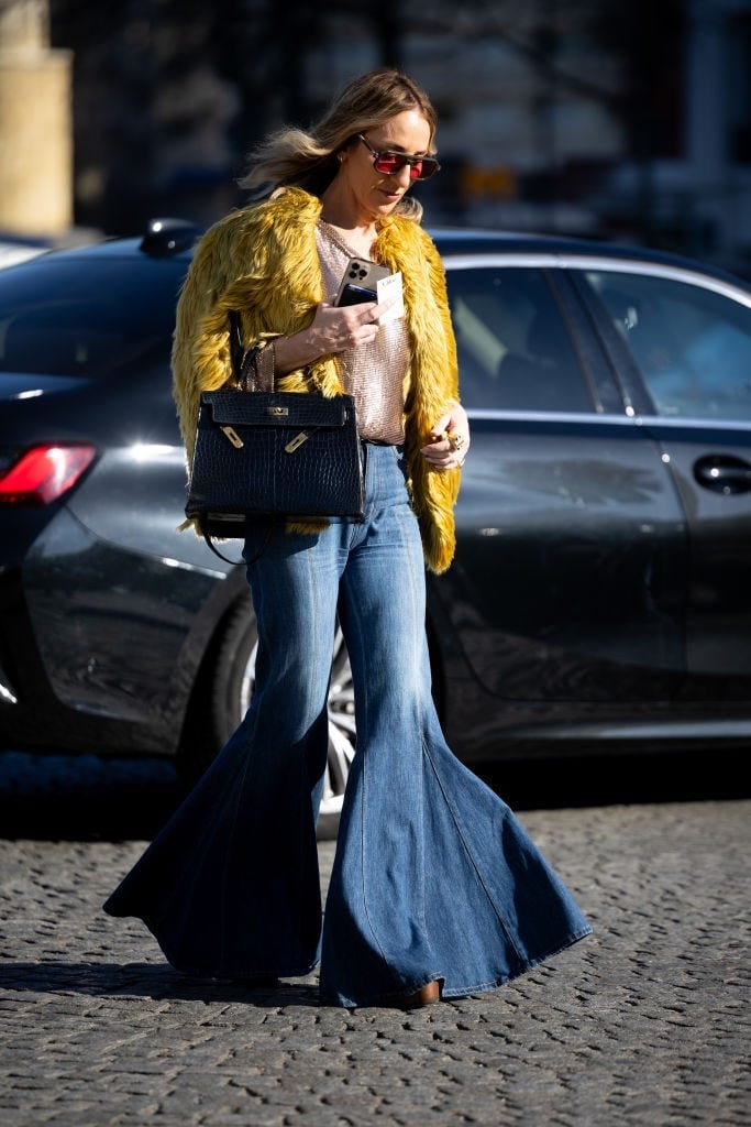 Flared Light Blue Denim With Denim Jacket Flared Light Blue Denim With Denim Jacket — Classy Going Out Outfits Jeans
