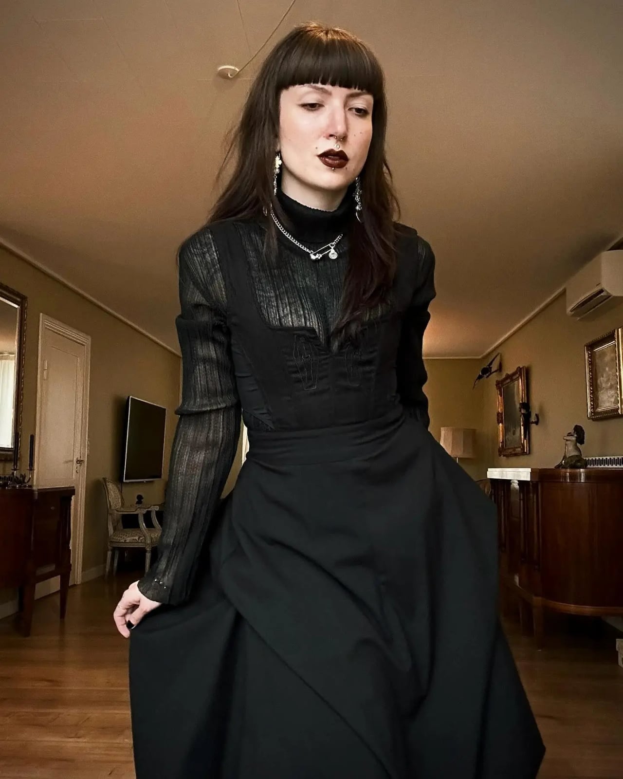 Layered Gothic Outfit with Sheer Top and Corset Vest — Classy Gothic Style