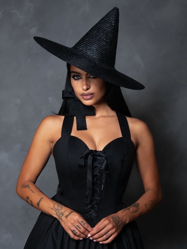 Black Corset Dress with Wide-Brimmed Hat — Classy Gothic Style