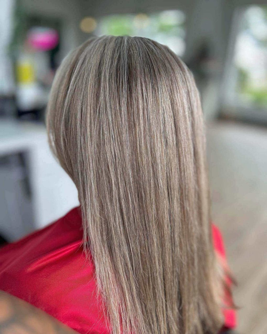Mid-Back Straight Hair With Gray Highlights Mid-Back Straight Hair With Gray Highlights — Classy Gray Blending Hair