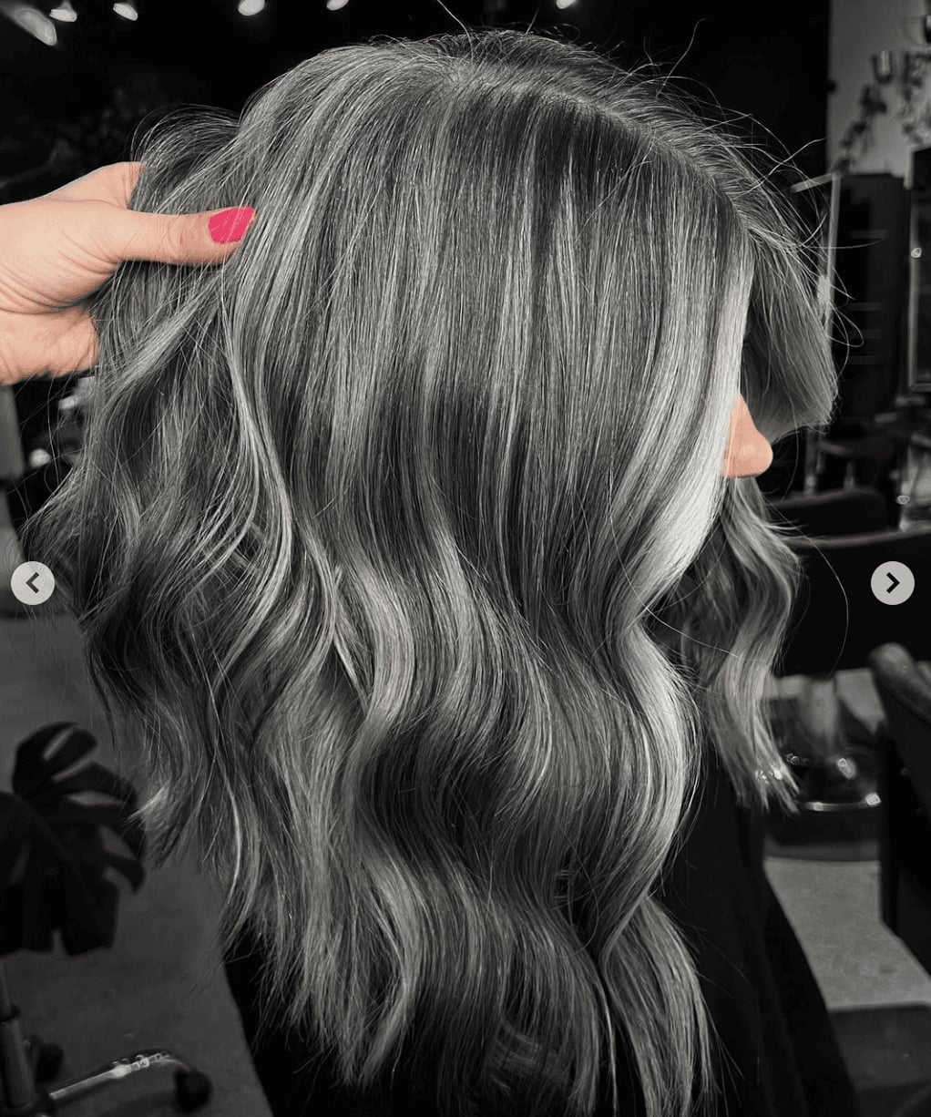 Chin Length Wavy Bob With Silver Highlights Chin Length Wavy Bob With Silver Highlights — Classy Gray Blending Hair