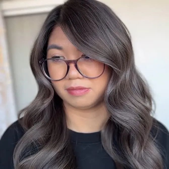 Collarbone Layers With Curtain Bangs Ash Blonde Blend Collarbone Layers With Curtain Bangs Ash Blonde Blend — Classy Gray Blending Hair Dark Brown